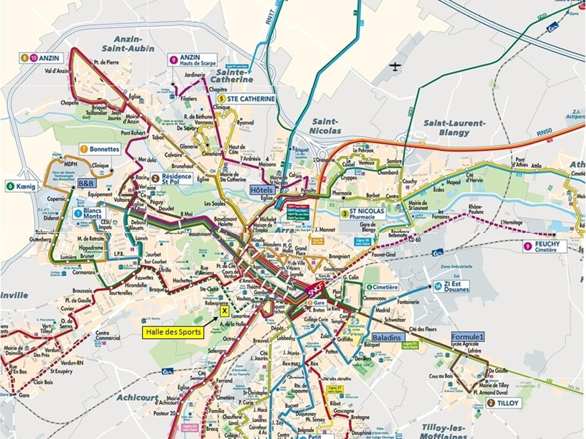 Lille საზოგადოებრივი ტრანსპორტი რუკა